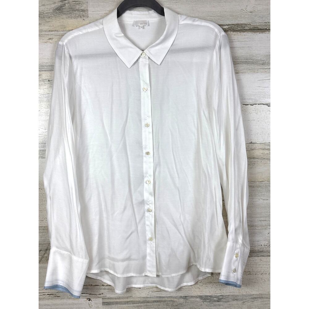 ECRU Womens XL White Sheer Silk Button Up Long Sleeve Work Wear Casual Shirt Top